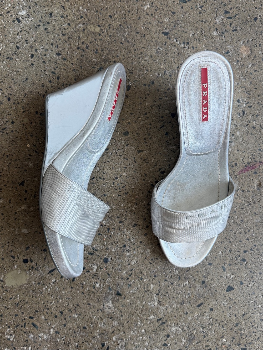 prada silver wedges